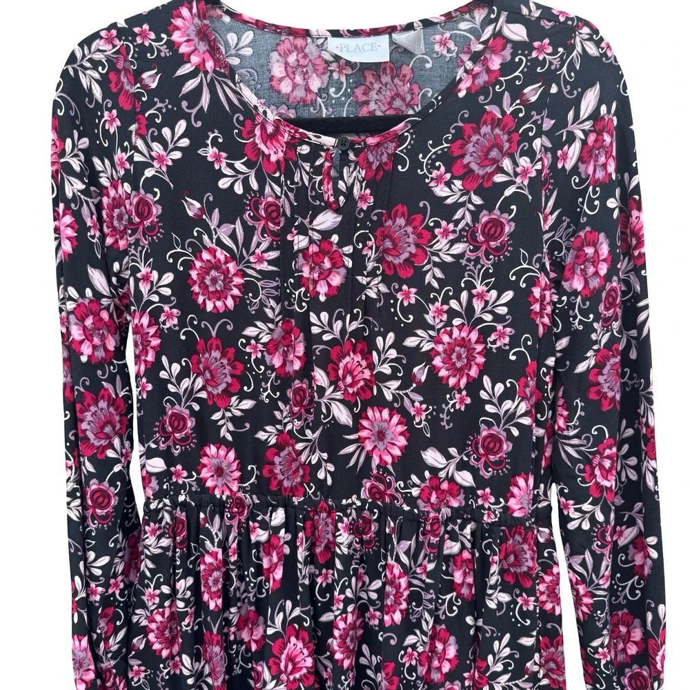 The Childrens Place Girls 16 XXL Floral Long Sleeve Dress Boho Pink Peasant - Picture 3 of 11